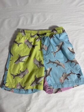 Shade Critters Shark-Print Swim Trunks - Lime & Light Blue